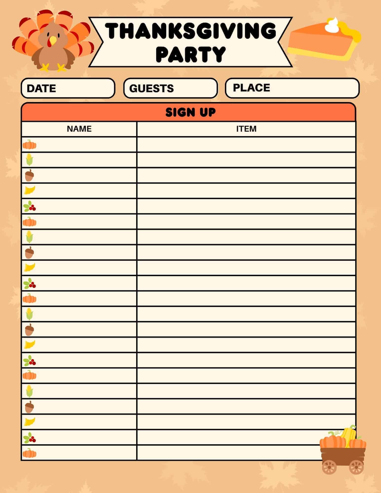 free thanksgiving party sign up sheet (editable pdf)